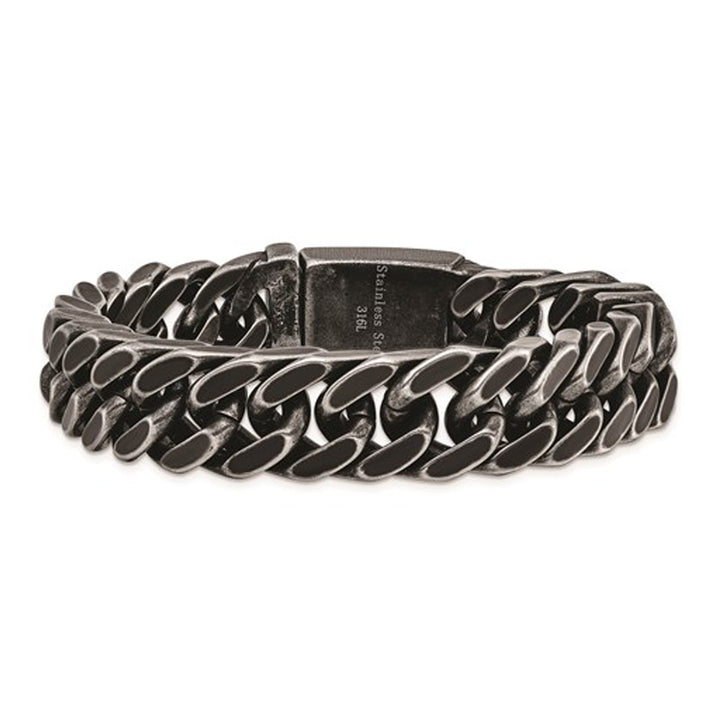 Mens Antiqued Stainless Steel Curb Chain Bracelet (8.50 Inches) Image 1