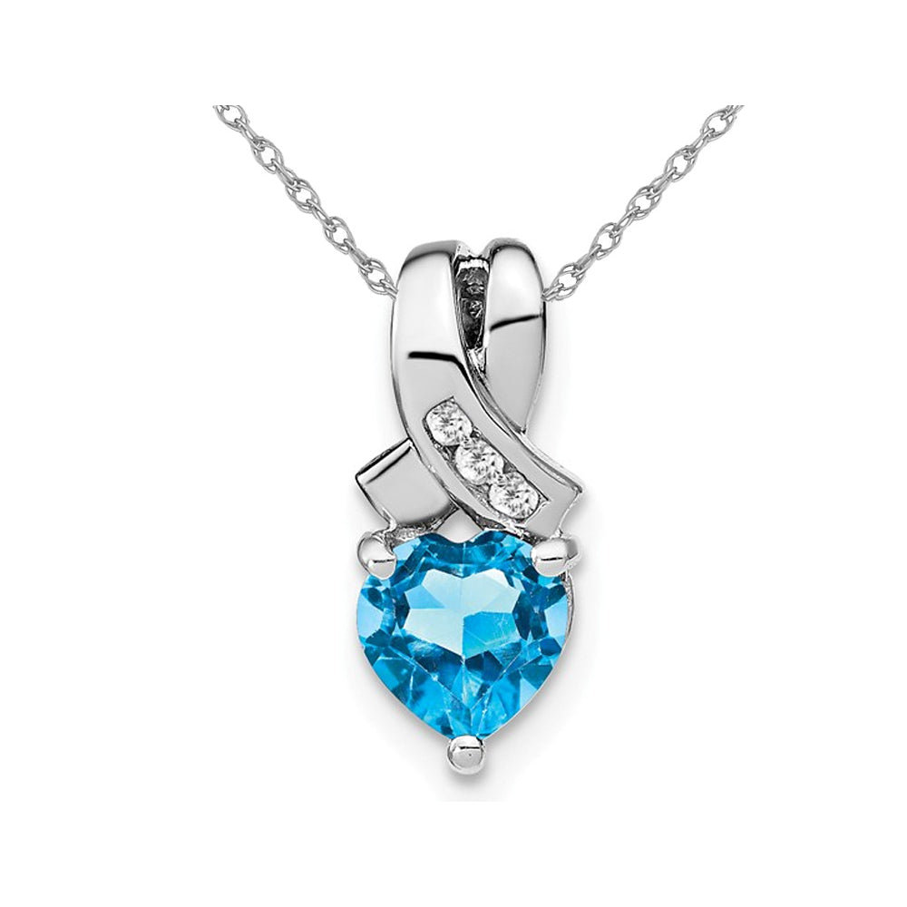 1.00 Carat (ctw) Blue Topaz Heart Pendant Necklace in Sterling Silver with Chain Image 1