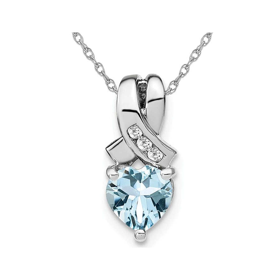 1.00 Carat (ctw) Aquamarine Heart Pendant Necklace In Sterling Silver with Chain Image 1