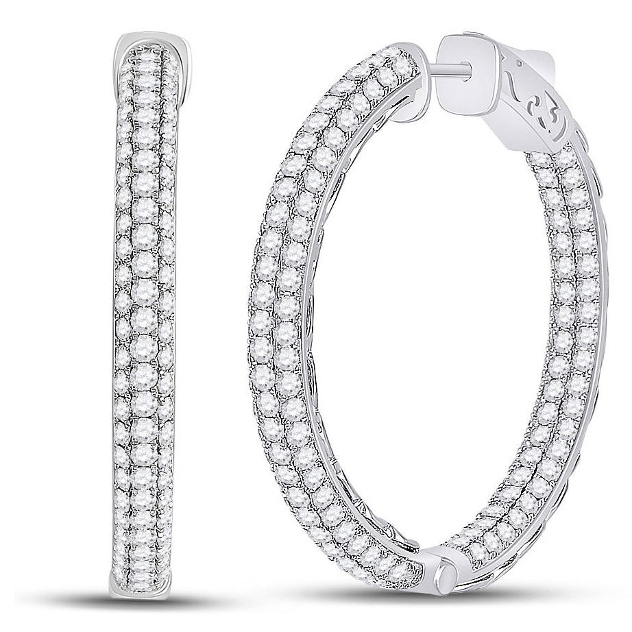 5.00 Carat (ctw G-HI1-I2) Diamond Hoop Earrings in 14K White Gold Image 1