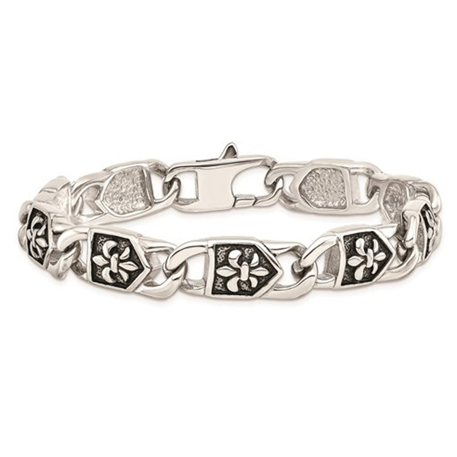 Mens Stainless Stee Antiqued Fleur De Lis Bracelet Bracelet (8.75 Inches) Image 1