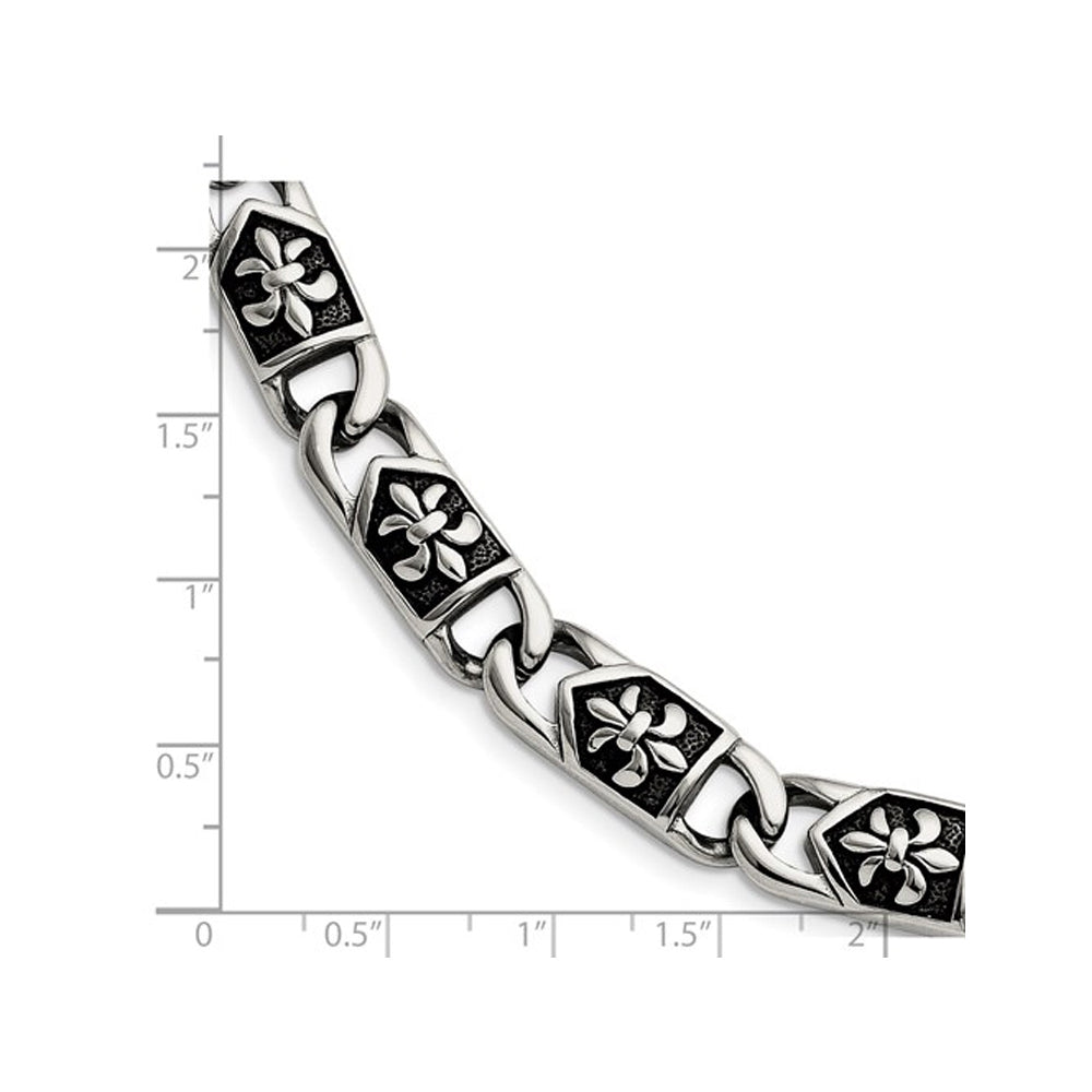 Mens Stainless Stee Antiqued Fleur De Lis Bracelet Bracelet (8.75 Inches) Image 3