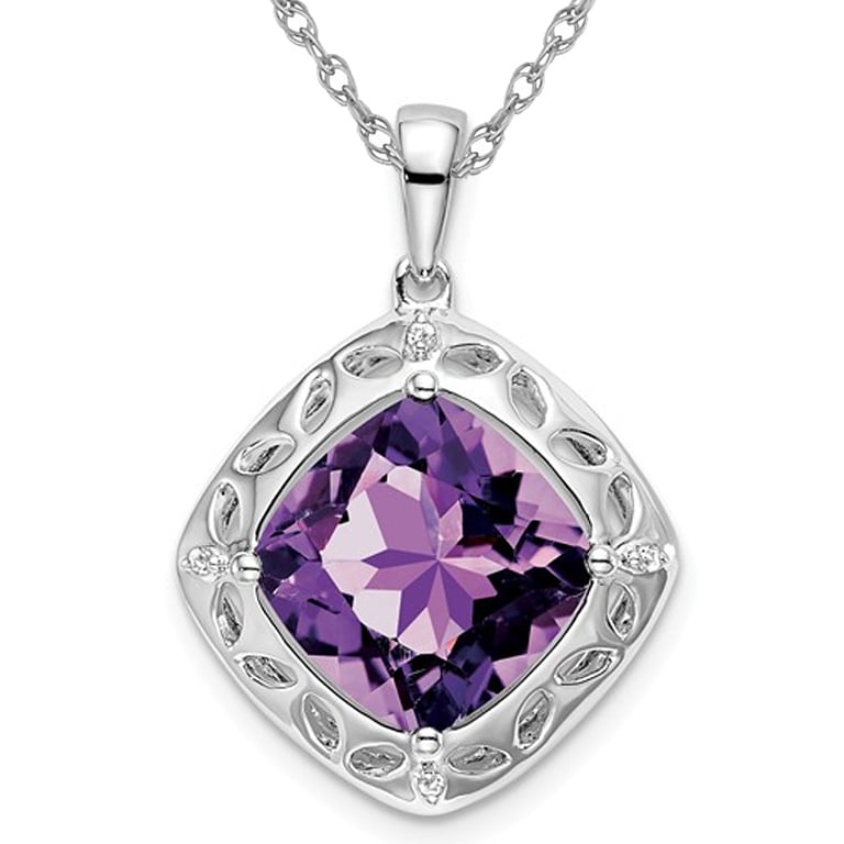 Large 4.25 Carat (ctw) Natural Amethyst Pendant Necklace in Sterling Silver with Chain) Image 1