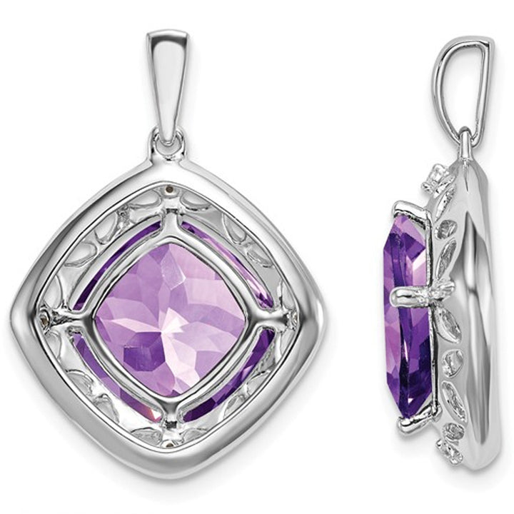 Large 4.25 Carat (ctw) Natural Amethyst Pendant Necklace in Sterling Silver with Chain) Image 3