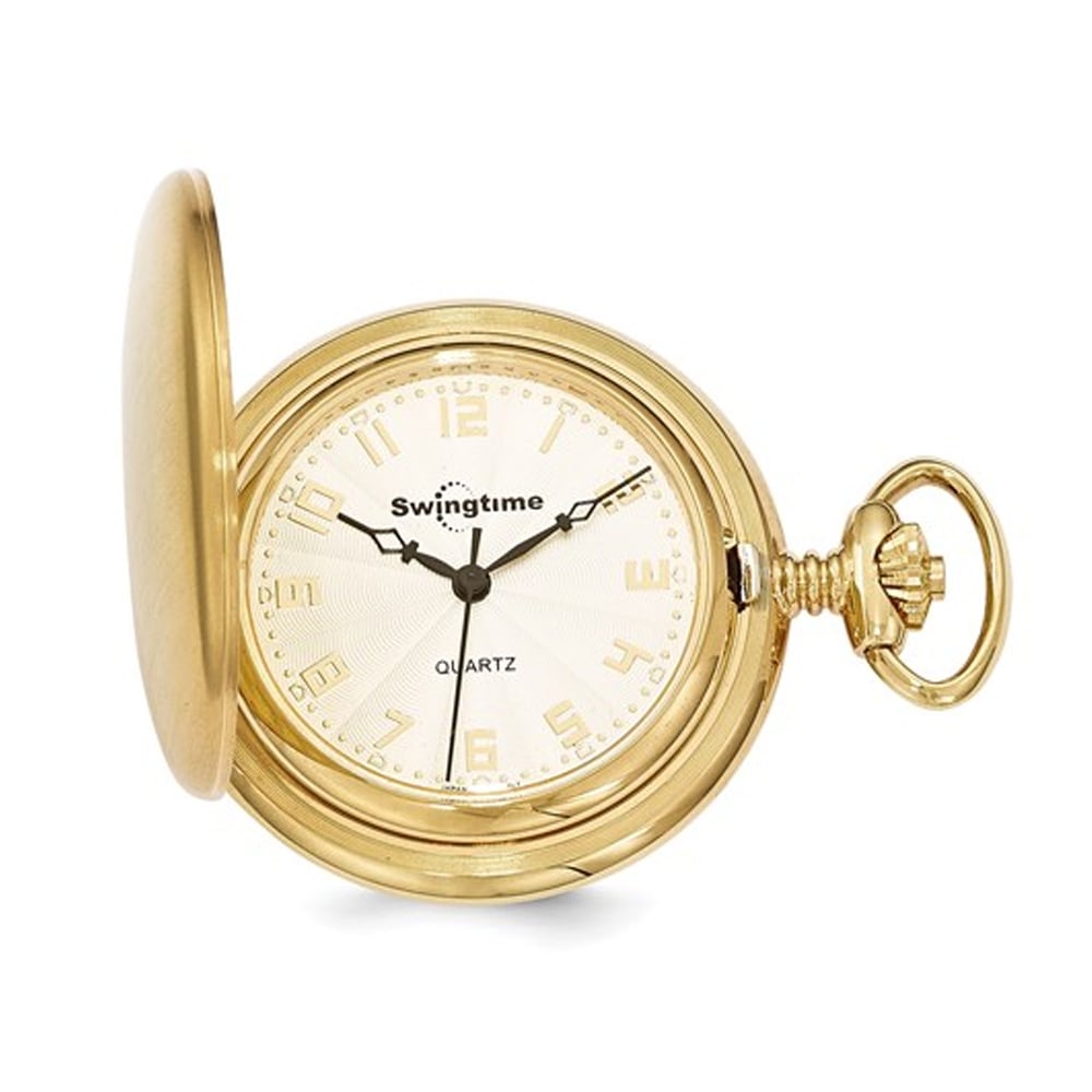 Gold Finish Brass Quartz 42mm Pocket Watch Image 1