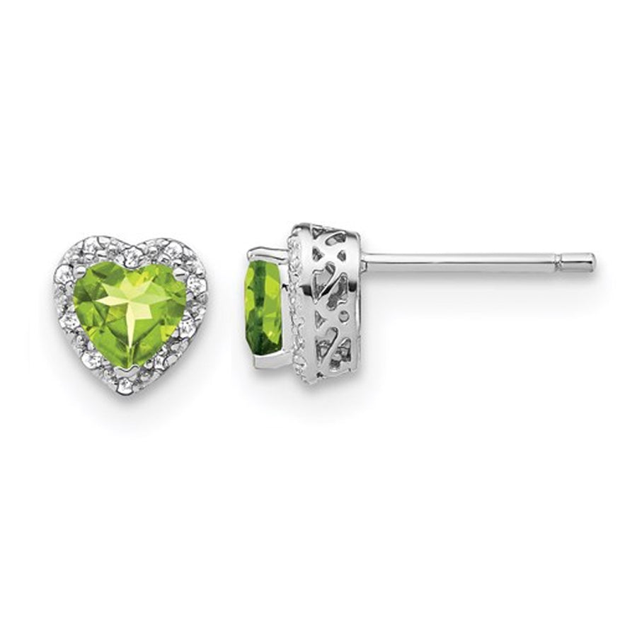 4/5 Carat (ctw) Natural Peridot and Diamonds Heart Stud Earrings in Sterling Silver Image 1