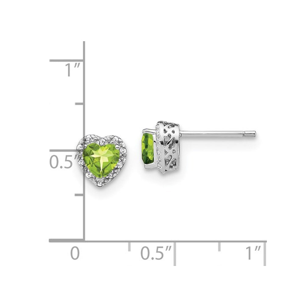 4/5 Carat (ctw) Natural Peridot and Diamonds Heart Stud Earrings in Sterling Silver Image 2