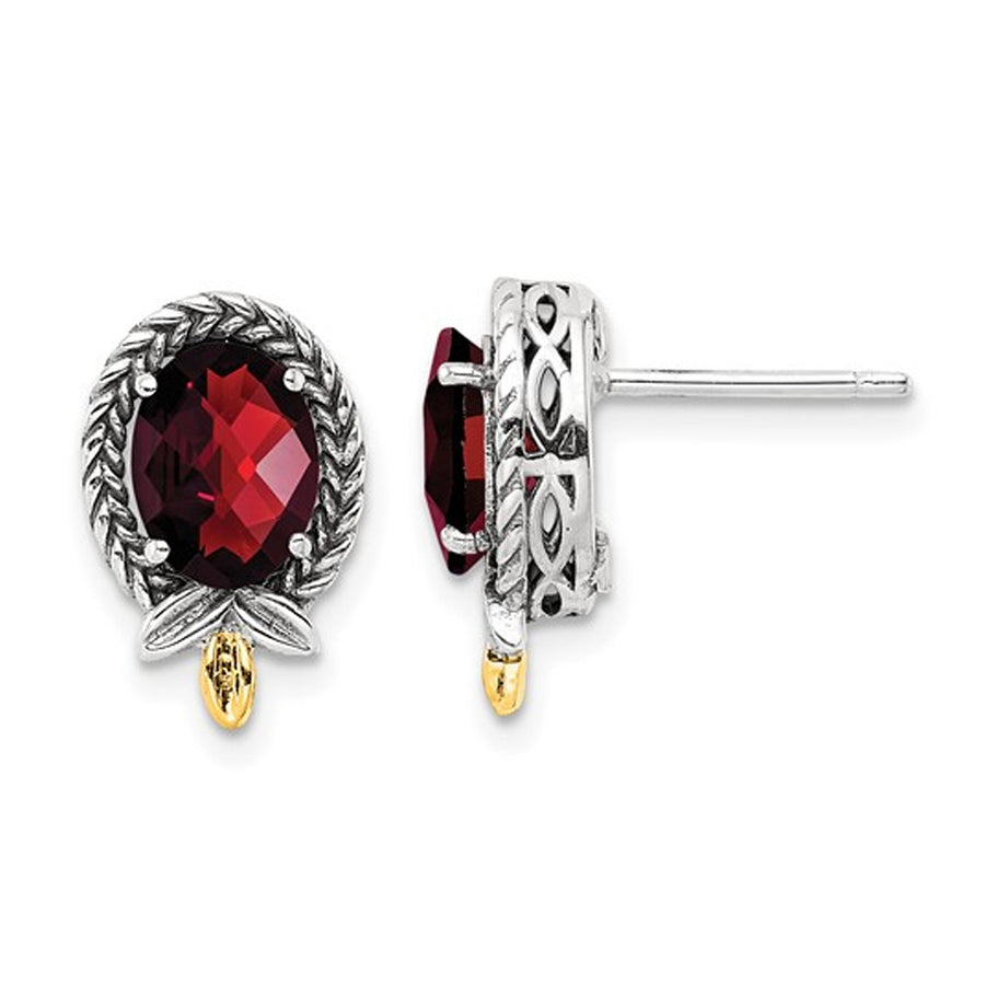2.75 Carat (ctw) Garnet Earrings in Sterling Silver with 14K Gold Accents Image 1