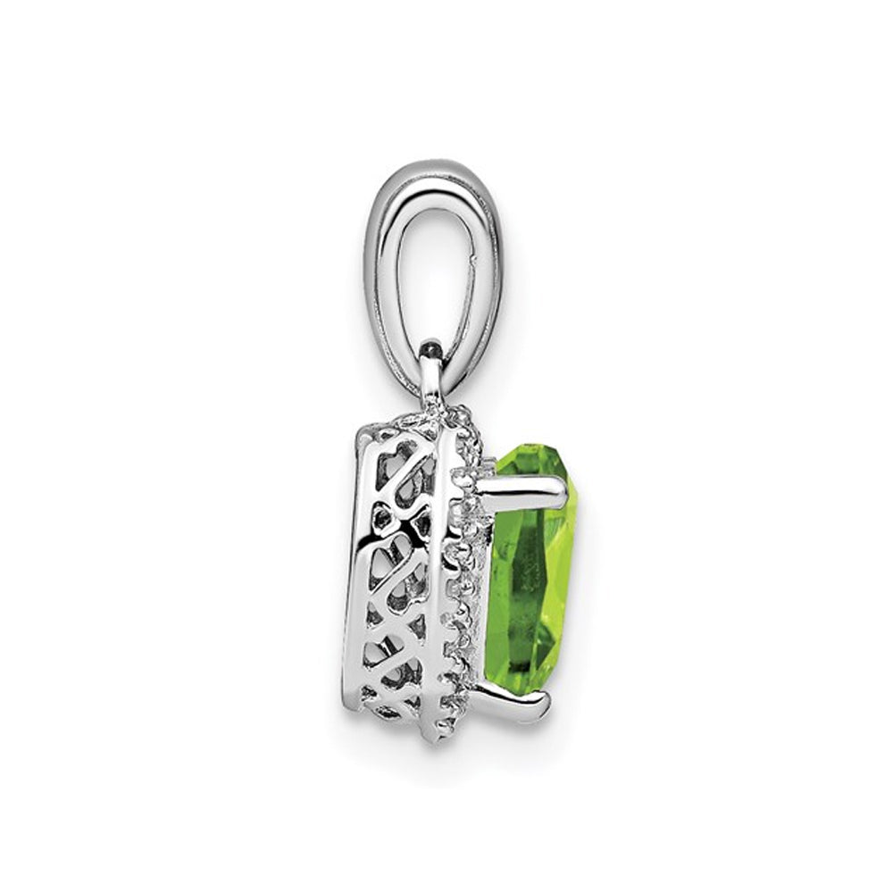 1.40 Carat (ctw) Heart Peridot Pendant Necklace in Sterling Silver with Diamond Accent and Chain Image 2