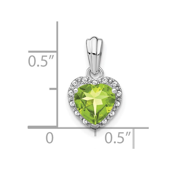 1.40 Carat (ctw) Heart Peridot Pendant Necklace in Sterling Silver with Diamond Accent and Chain Image 3