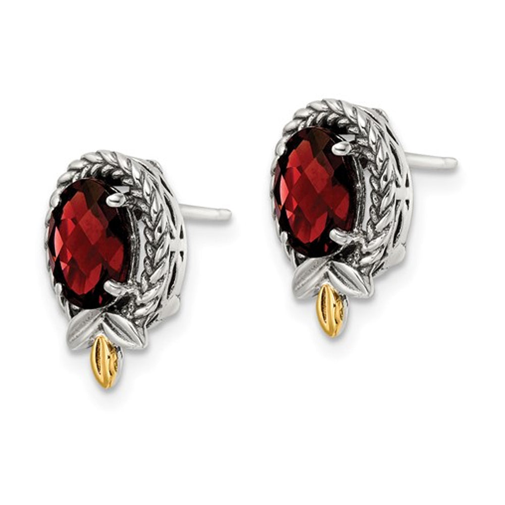 2.75 Carat (ctw) Garnet Earrings in Sterling Silver with 14K Gold Accents Image 2