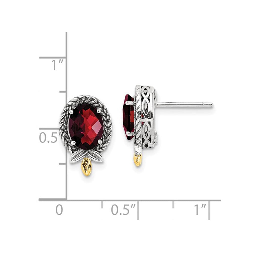 2.75 Carat (ctw) Garnet Earrings in Sterling Silver with 14K Gold Accents Image 3