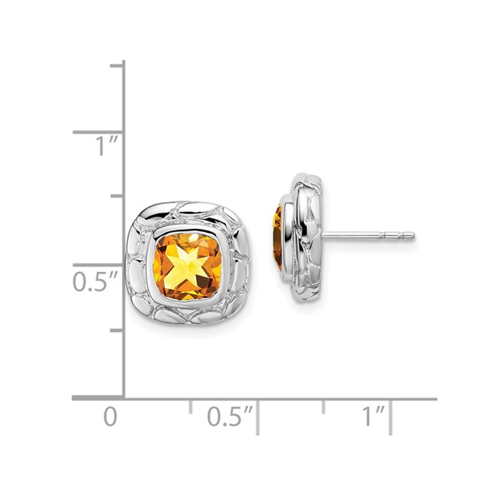 4.00 Carat (ctw) Cushion Cut Citrine Button Post Earrings in Sterling Silver Image 2