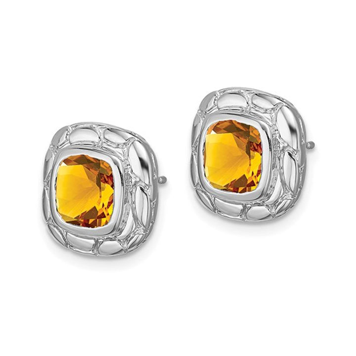 4.00 Carat (ctw) Cushion Cut Citrine Button Post Earrings in Sterling Silver Image 3