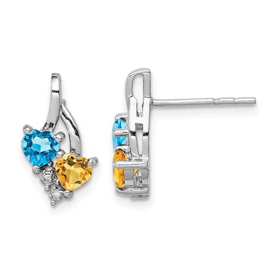 1.00 Carat (ctw) Blue Topaz and Citrine Drop Heart Earrings in Sterling Silver Image 1