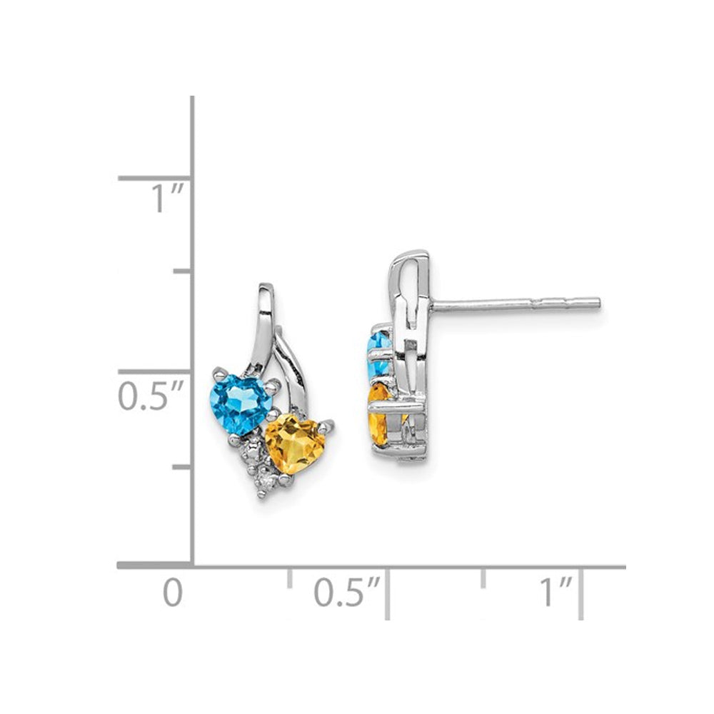 1.00 Carat (ctw) Blue Topaz and Citrine Drop Heart Earrings in Sterling Silver Image 2