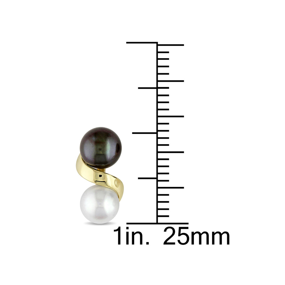 5.5-6 mm Black and White Cultured Freshwater Pearl Earrings in 10K Yellow Gold Image 2