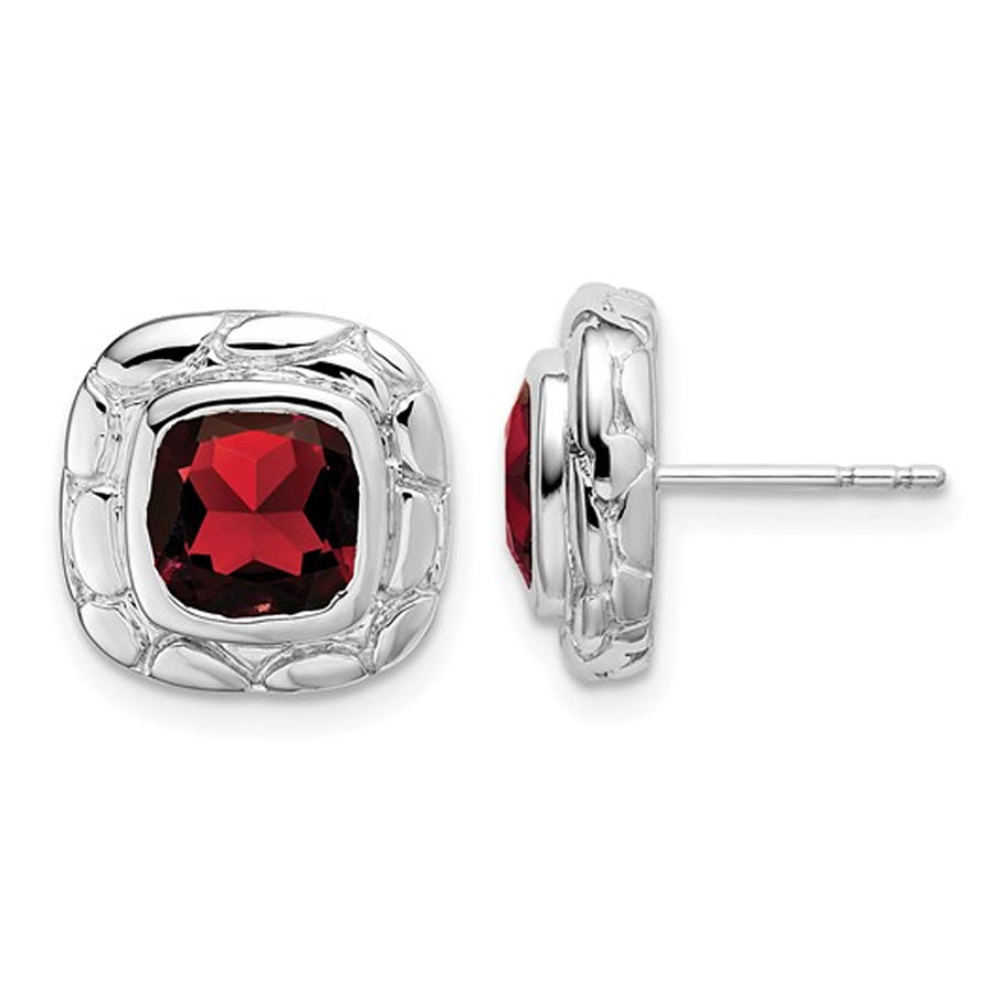 4.00 Carat (ctw) Cushion-Cut Garnet Post Earrings in Sterling Silver Image 1