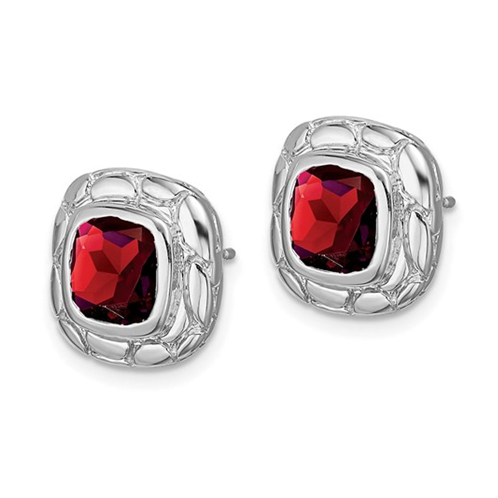 4.00 Carat (ctw) Cushion-Cut Garnet Post Earrings in Sterling Silver Image 3