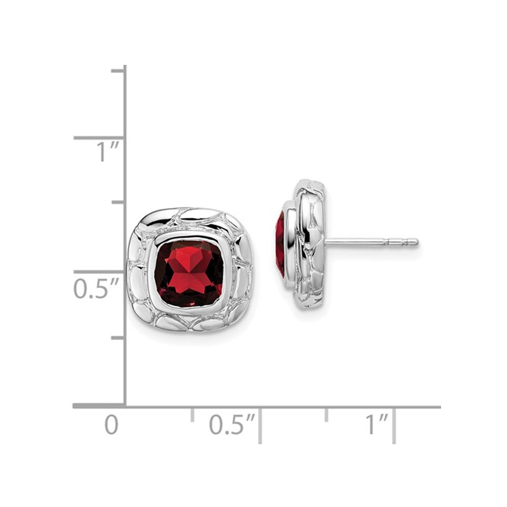 4.00 Carat (ctw) Cushion-Cut Garnet Post Earrings in Sterling Silver Image 4