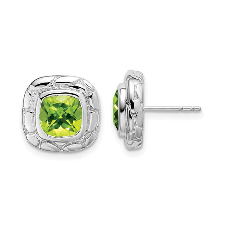 4.00 Carat (ctw) Natural Peridot Solitaire Stud Earrings in Sterling Silver Image 1