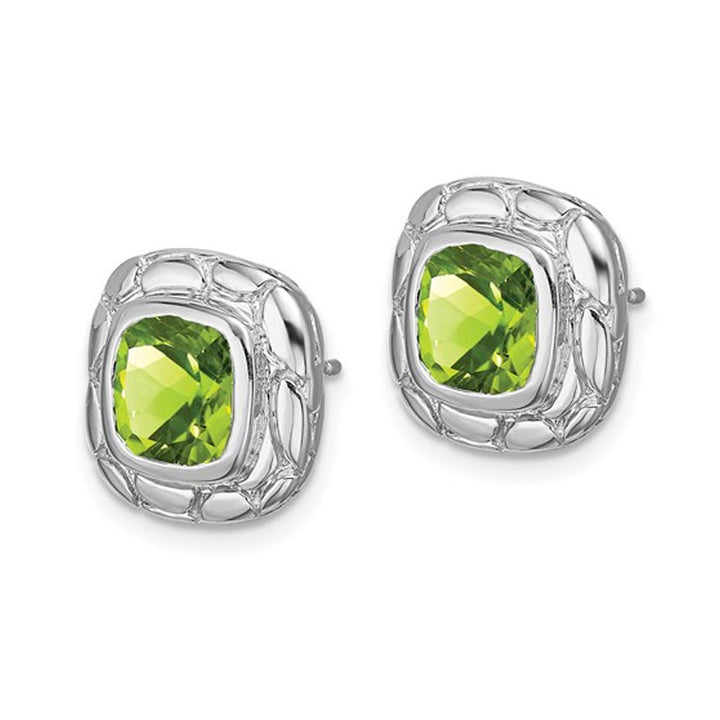 4.00 Carat (ctw) Natural Peridot Solitaire Stud Earrings in Sterling Silver Image 2