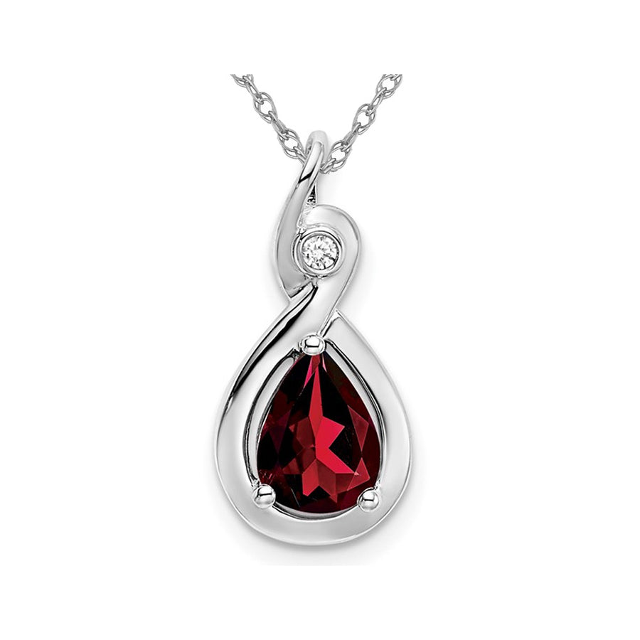 1.40 Carat (ctw) Garnet Drop Pendant Necklace in 14K White Gold with Chain Image 1