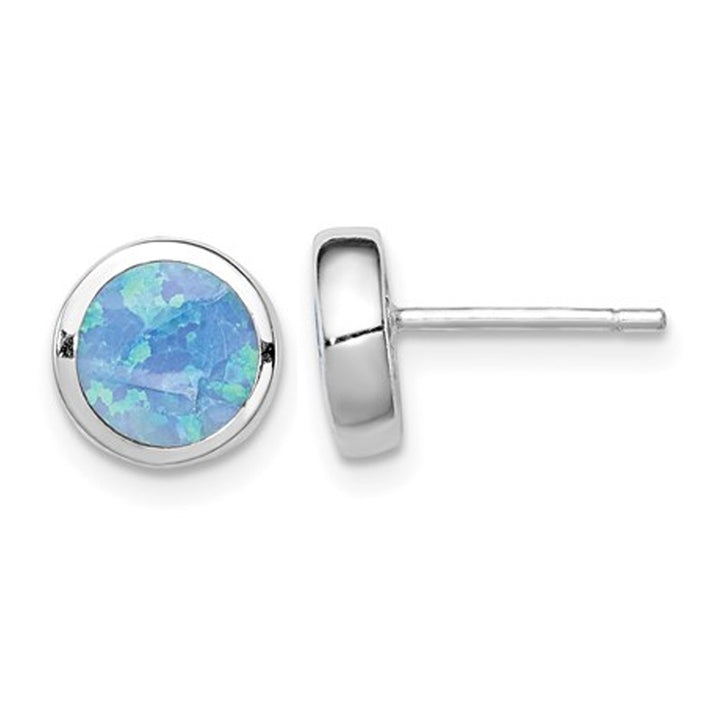 Lab-Created Blue Opal 4mm Solitaire Earrings in Sterling Silver Image 1