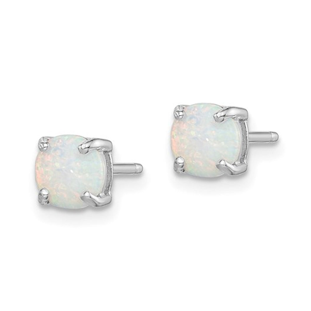 Set of Three Pairs Lab-Created Opal Solitaire Earrings 4mm in Sterling Silver Image 3