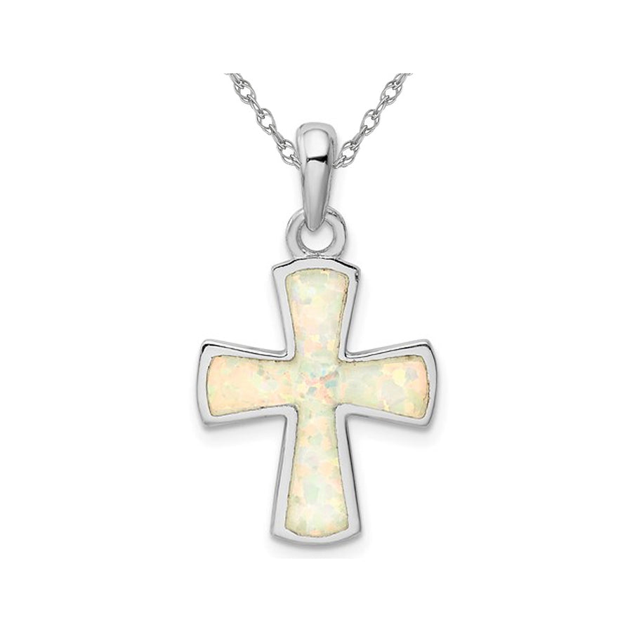 Lab-Created Opal Cross Pendant Necklace in Sterling Silver with Chain Image 1