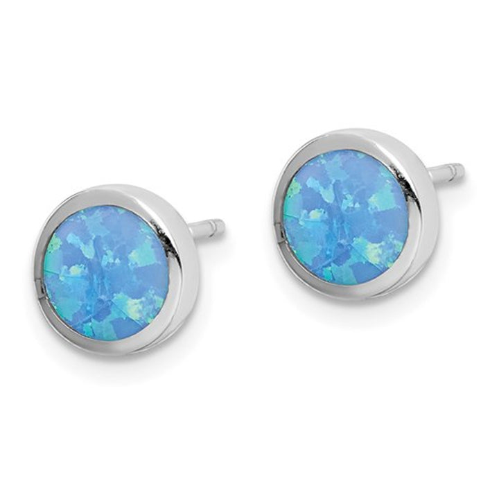 Lab-Created Blue Opal 4mm Solitaire Earrings in Sterling Silver Image 3