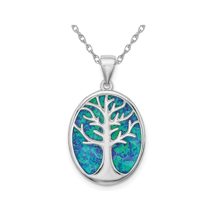 Lab Created Blue Opal Tree of Life Pendant Necklace in Sterling Silver with Chain Image 1