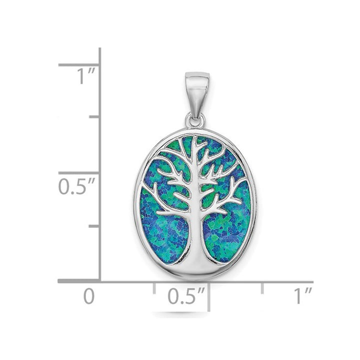 Lab Created Blue Opal Tree of Life Pendant Necklace in Sterling Silver with Chain Image 3