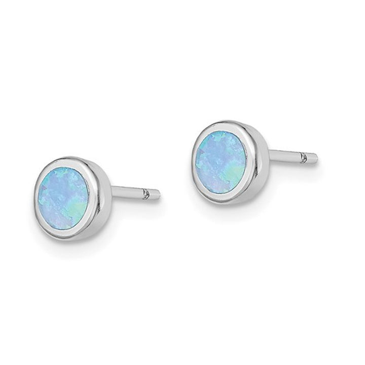 Lab-Created Blue Opal 3mm Solitaire Stud Earrings in Sterling Silver Image 3