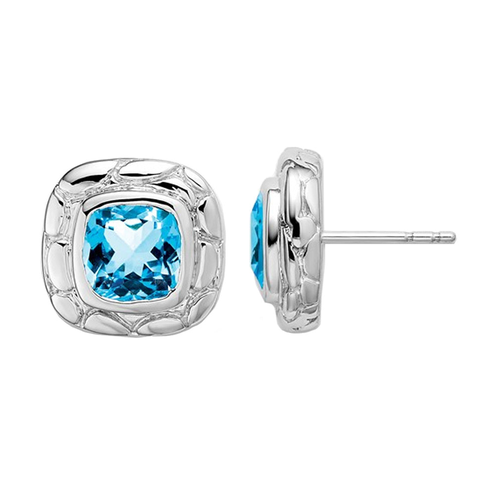 4.00 Carat (ctw) Blue Topaz Button Earrings in Sterling Silver Image 1