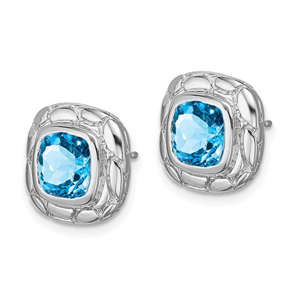 4.00 Carat (ctw) Blue Topaz Button Earrings in Sterling Silver Image 2