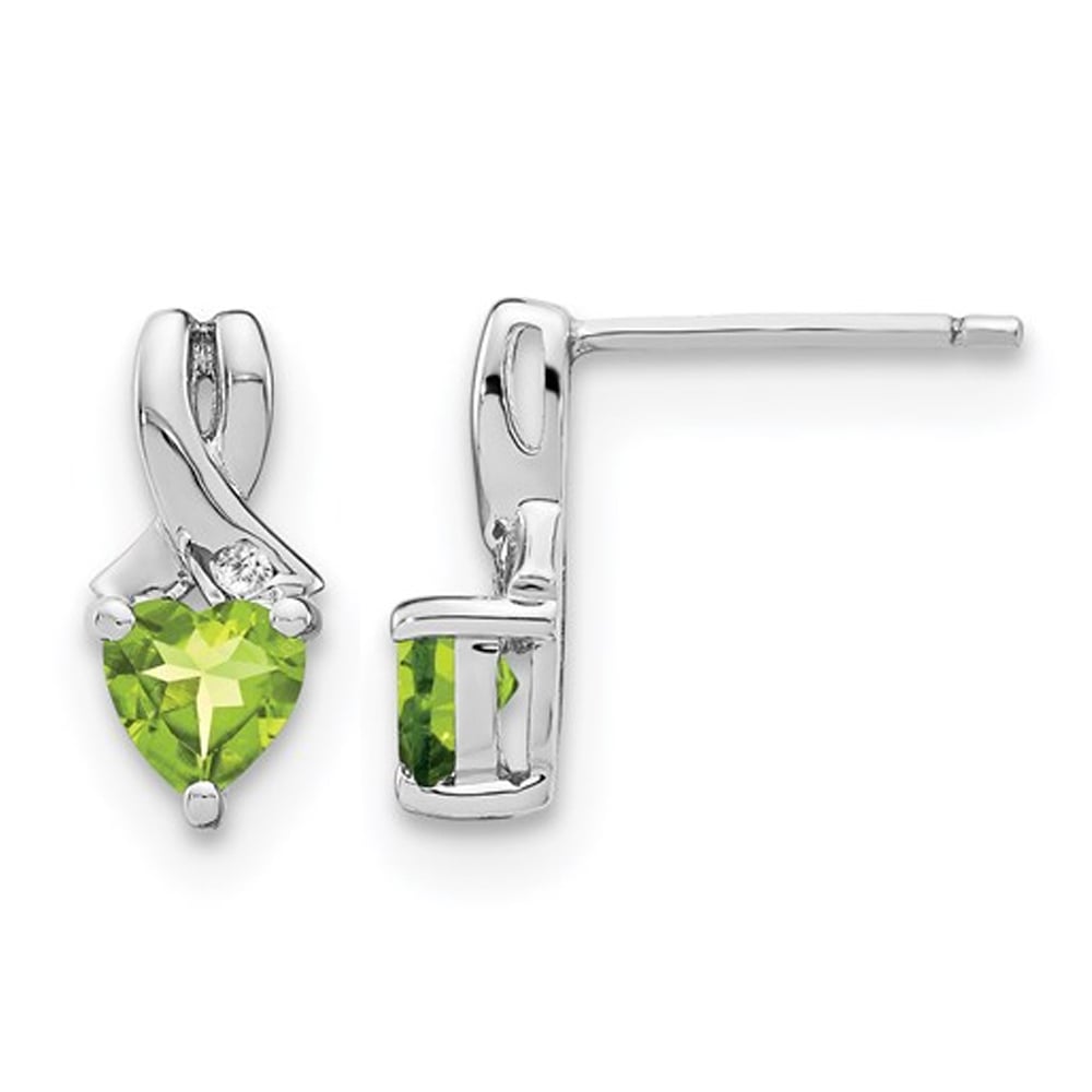 1.00 Carat (ctw) Natural Peridot Heart Stud Earrings in Sterling Silver Image 1