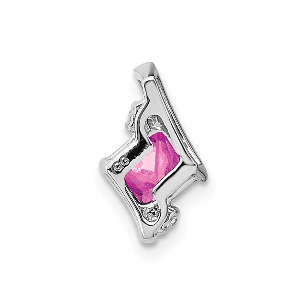 2/3 Carat (ctw) Lab-Created Pink Sapphire Pendant Necklace in Sterling Silver with Chain Image 3