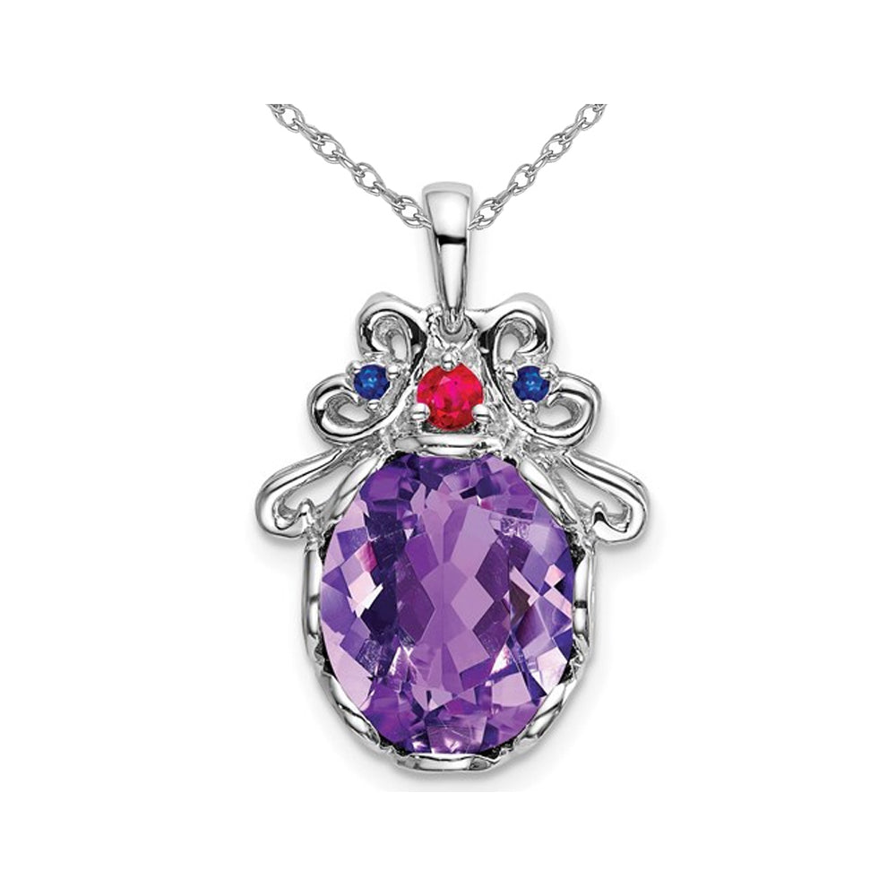 4.20 Carat (ctw) Amethyst and Sapphire Pendant Necklace in Sterling Silver with Chain Image 1