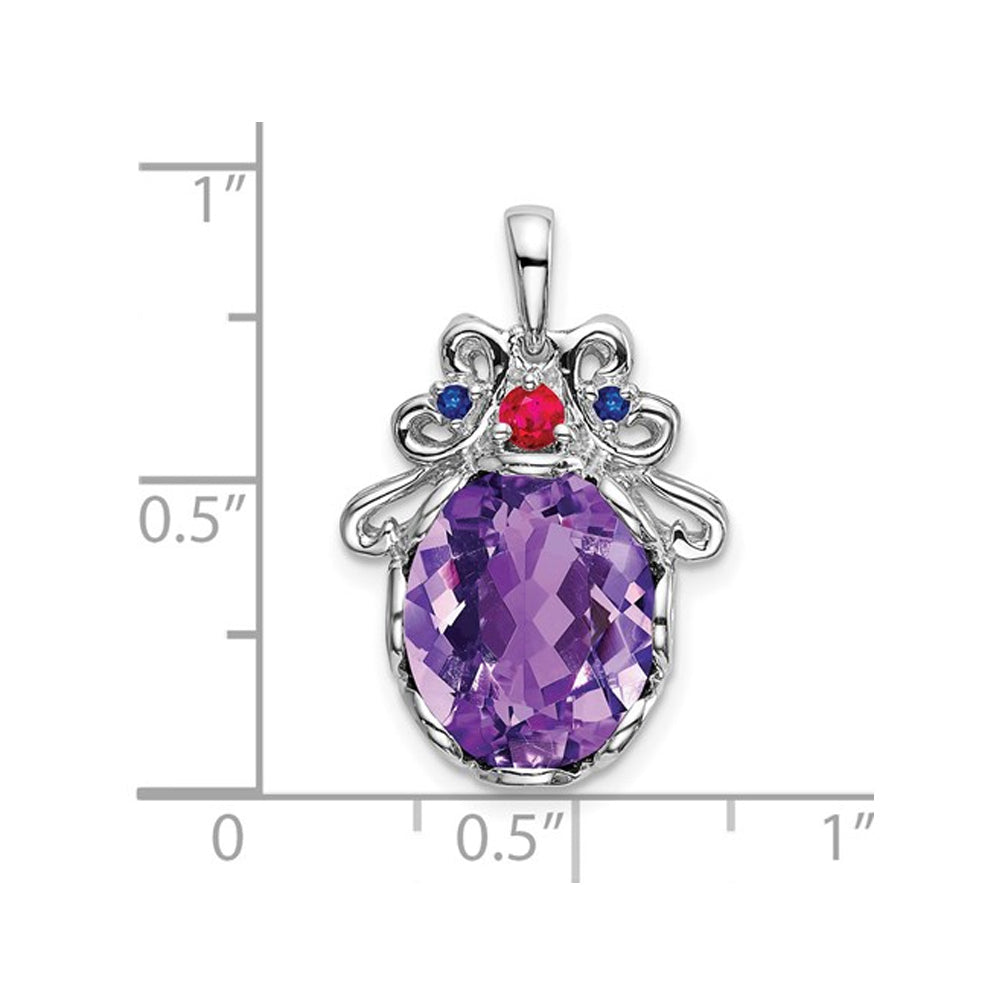 4.20 Carat (ctw) Amethyst and Sapphire Pendant Necklace in Sterling Silver with Chain Image 2