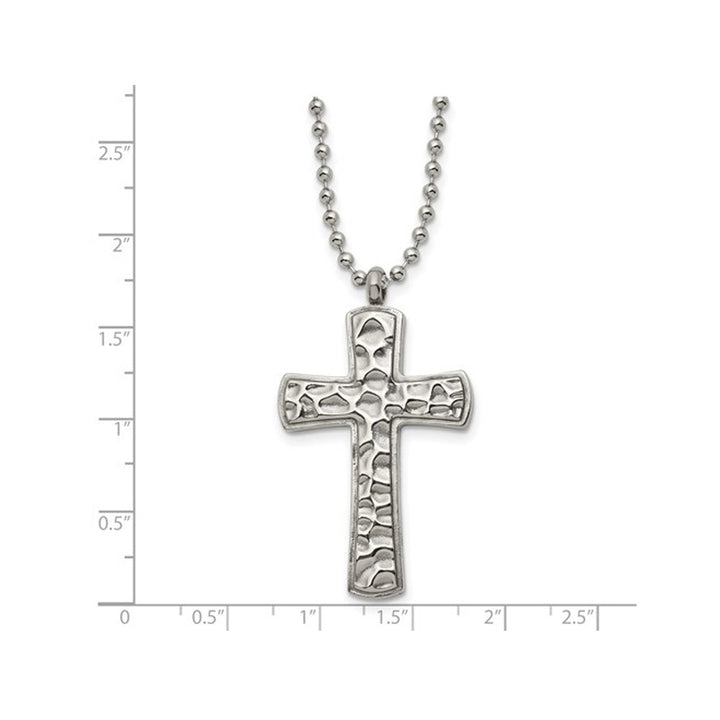 Mens Titanium Hammered Carbon-Fiber Reversible Cross Pendant Necklace with Ball Chain Image 3