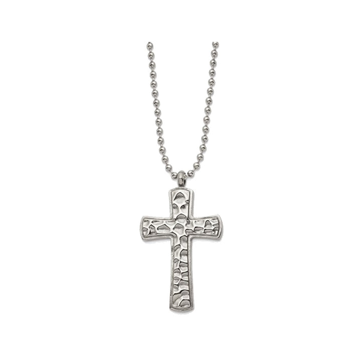 Mens Titanium Hammered Carbon-Fiber Reversible Cross Pendant Necklace with Ball Chain Image 4