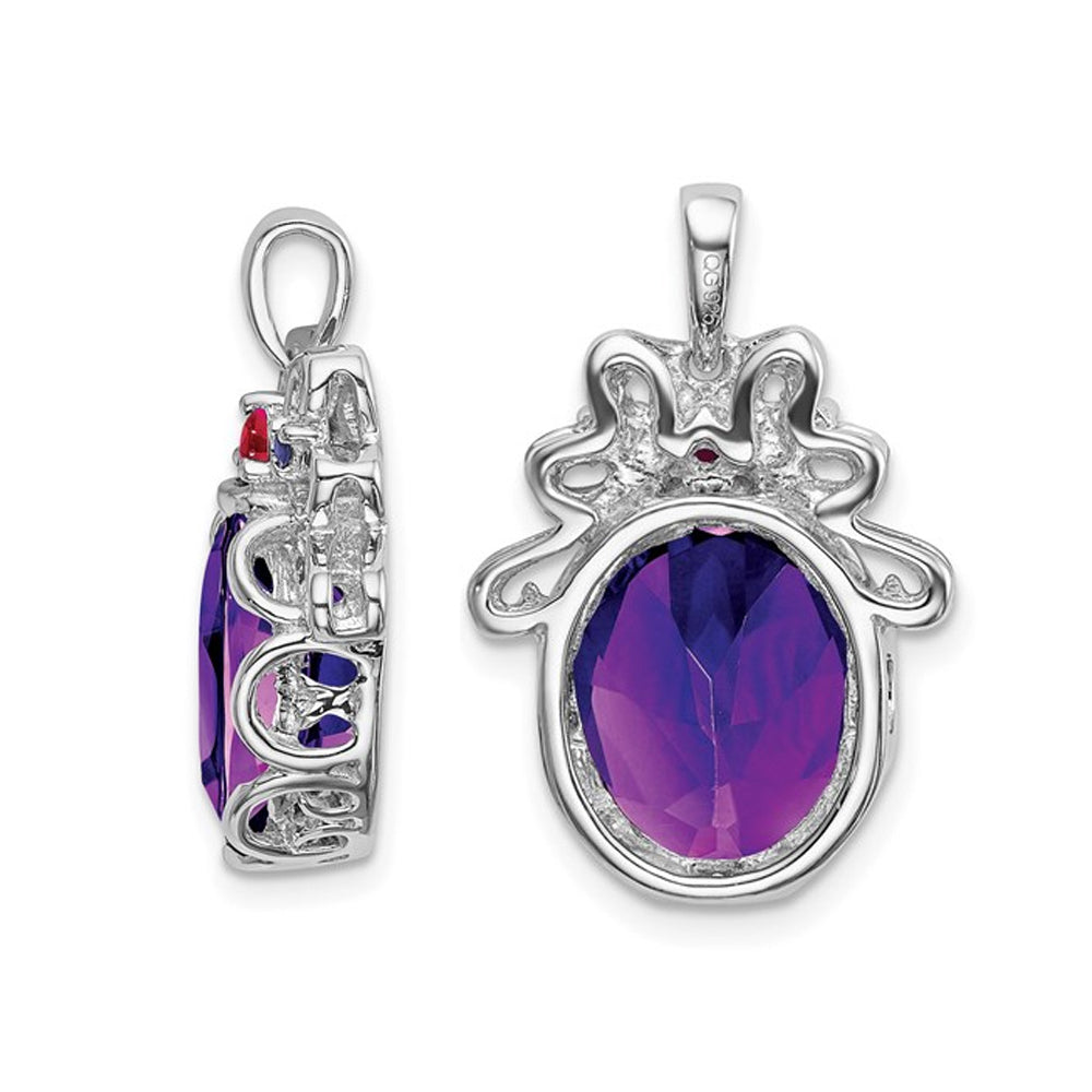 4.20 Carat (ctw) Amethyst and Sapphire Pendant Necklace in Sterling Silver with Chain Image 3