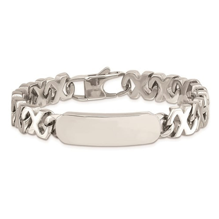 Polished ID Bracelet in Infinity Link Stainless Steel 8.25 Inches Image 1