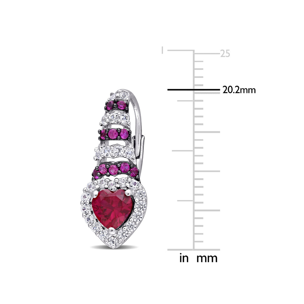 1.90 Carat (ctw) Lab Created Ruby and Created White Sapphire Heart Earrings in Sterling Silver Image 2