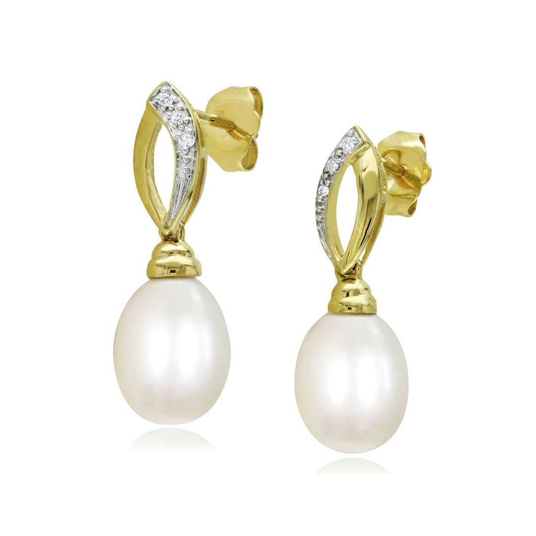 White Cultured Freshwater Pearl 7.5-8mm Drop Earrings in 10K Yellow Gold Image 1