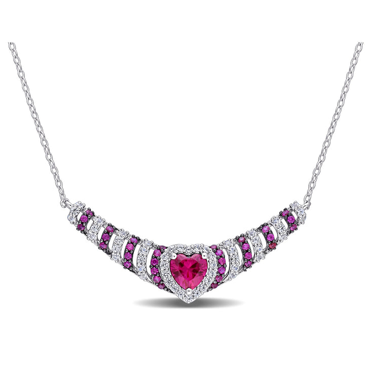 1.87 Carat (ctw) Lab Created Ruby and White Sapphire Heart Necklace in Sterling Silver Image 1