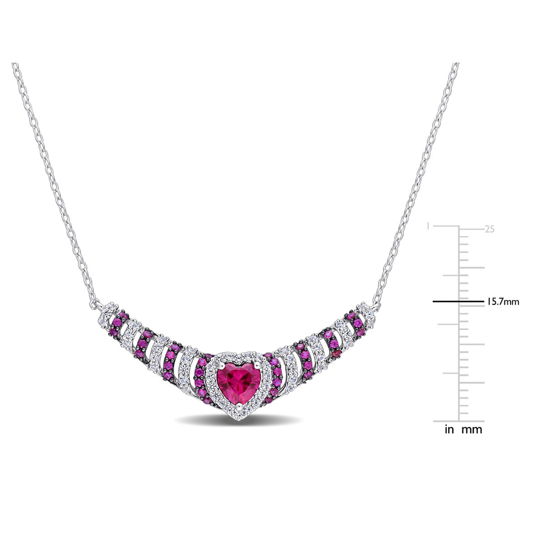 1.87 Carat (ctw) Lab Created Ruby and White Sapphire Heart Necklace in Sterling Silver Image 2