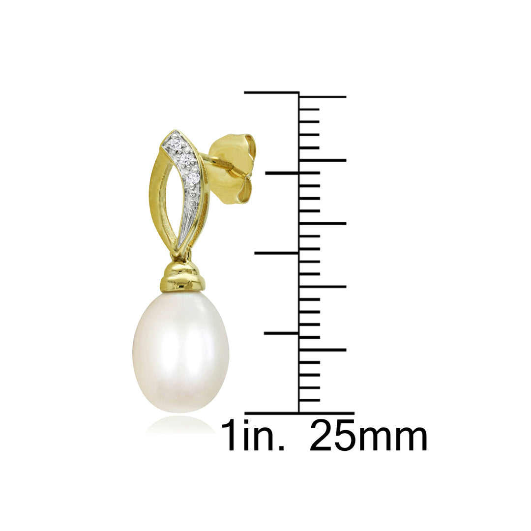 White Cultured Freshwater Pearl 7.5-8mm Drop Earrings in 10K Yellow Gold Image 2