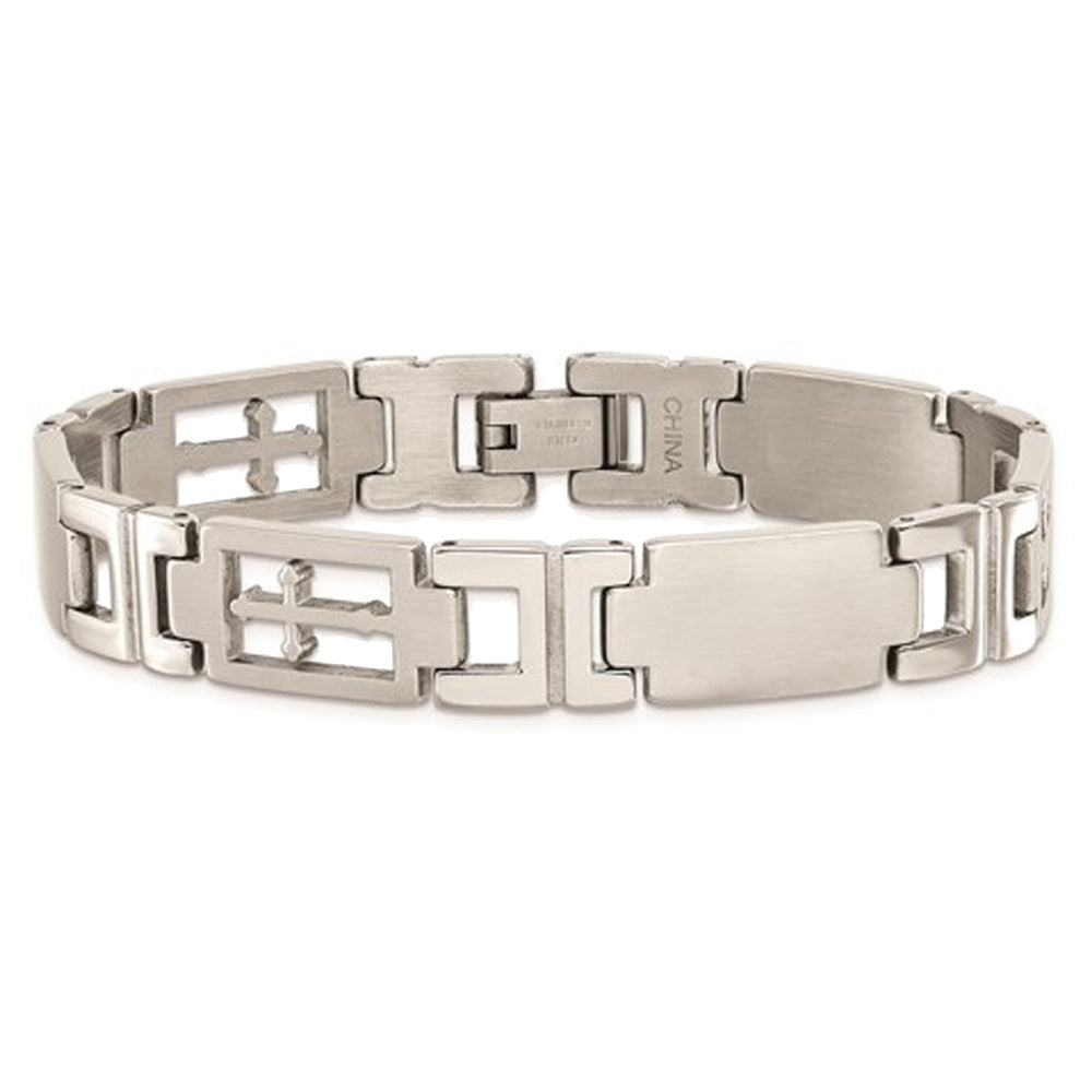 Mens Stainless Steel Cross Bracelet 8.25 Inches Image 1